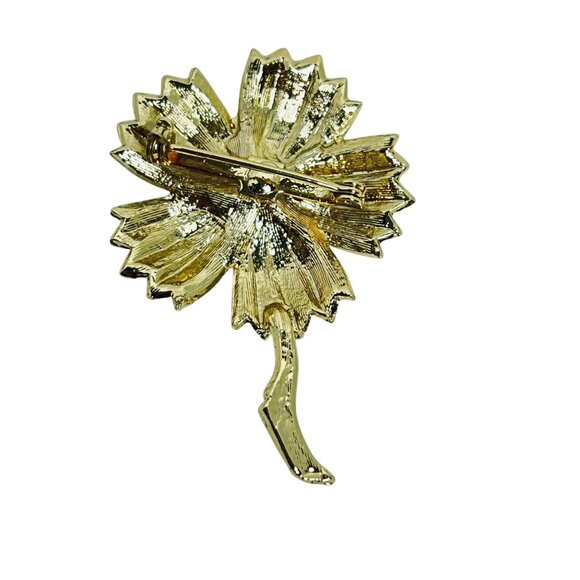 Vintage Gold Tone Flower Brooch With Flower Petal Clip On Earrings (5722) - Picture 6 of 9